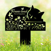 HEGANITS cat grave marker silhouette in meadow for serene outdoor remembrance.