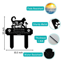 HEGANITS cat silhouette marker set in a flowering meadow.