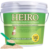 HEIRO Healthy Equine Insulin Rescue bottle shown for daily metabolic support use