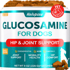 Helopssa glucosamine dog chews with duck flavor in pack for daily joint support.