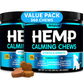 Helopssa hemp calming chews dog bottle shows calming formula for anxious dogs