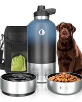 Hemli dog water bottle with chug lid for easy on the go hydration.