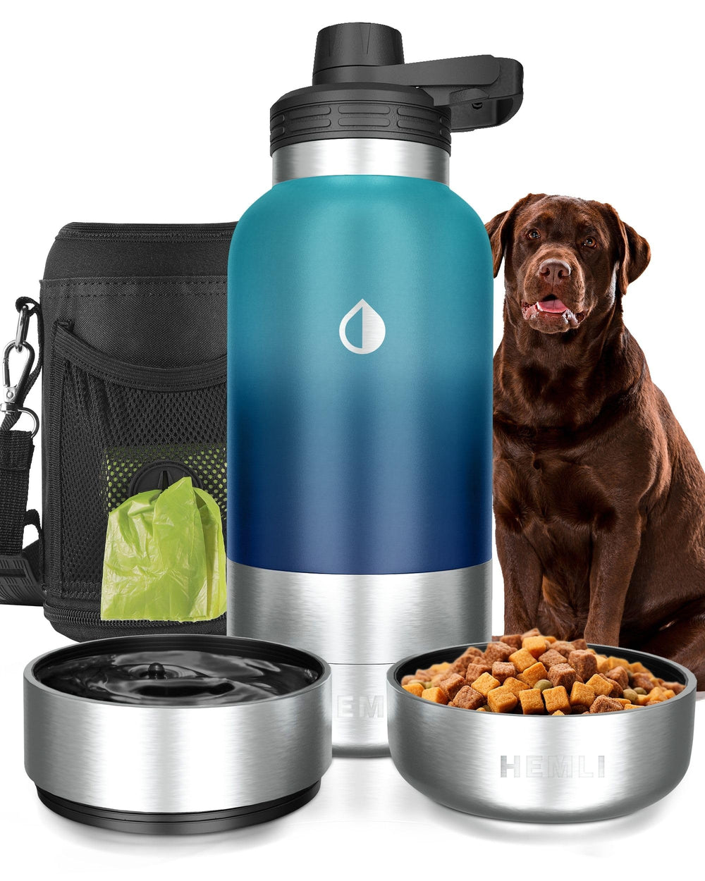 Hemli dog water bottle with insulated stainless steel body for on-the-go hydration