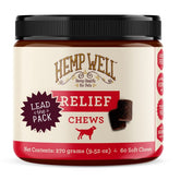 Hemp Well Relief dog soft chews pack shown, convenient daily treat for hip and joint support