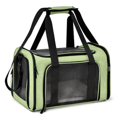 Henkelion pet carrier in green, airline-approved travel for small pets.