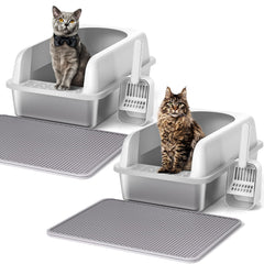 Henkelion stainless steel cat litter box with lid for a tidy, spacious setup.