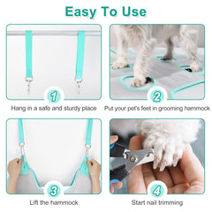 Henyopet dog grooming hammock nail-trimming focus highlights built-in clippers for quick nails