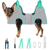 Henyopet dog grooming hammock overview shows calm, at-home grooming potential