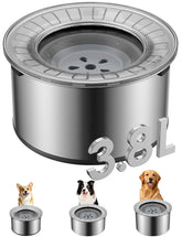Heouvo 1-gallon dog water bowl with lid showing spill containment and dry snout design