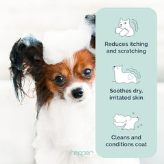 Hepper Oatmeal Shampoo lather on cat supports itch relief.