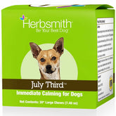 Herbsmith July Third bottle promotes natural calm for anxious dogs.