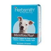 Herbsmith Microflora Plus bottle and capsules ready for daily digestion support
