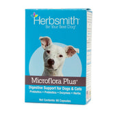 Herbsmith Microflora Plus bottle front supports daily dog digestion balance.