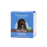 Herbsmith Milk Thistle Powder bottle with USDA organic label for pets.