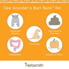 Herbsmith Scooter’s Butt Bars dog eating image, promoting palatability and gut-friendly fiber.