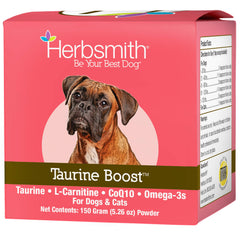 Herbsmith Taurine Boost bottle with scoop for daily heart support.