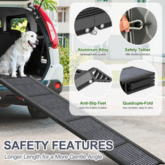 HerCcreta wigge dog ramp folded compact stores easily in trunk for travel.