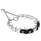 Herm Sprenger 2.25mm prong collar closeup in chrome finish for durability.