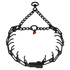 Herm Sprenger black stainless steel dog collar with centered ClickLock buckle for easy on-off and training.