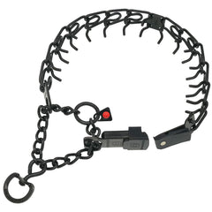 Center plate connector on Herm Sprenger collar ensures balanced tightening.