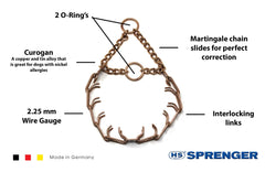 Herm Sprenger Curogan prong collar top view showing center construction.