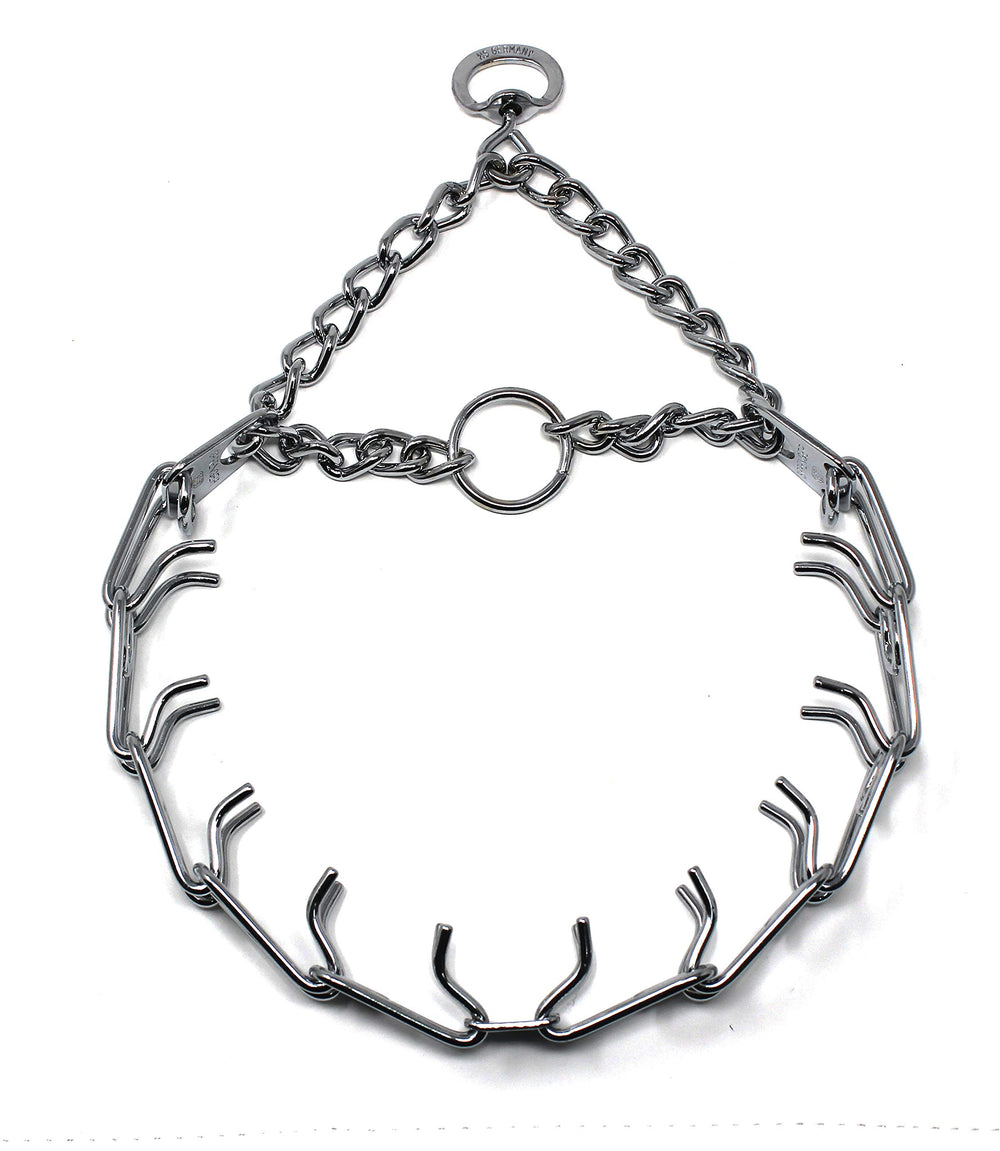 Herm Sprenger prong collar 22-inch design demonstrates even neck pressure