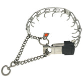 Herm Sprenger prong collar clicklock buckle for easy on/off during training.