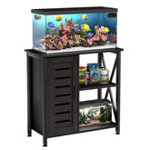 Herture fish tank stand front view showing sturdy black frame and clean lines for stability