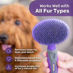 Hertzko gentle-bristles brush protects pet skin during grooming.