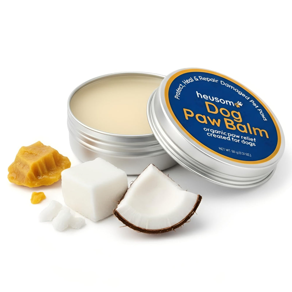Heusom Silent Groom Pro paw balm applied to a dog's paw for protection
