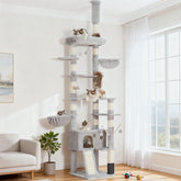 Hey-brother cat tree with adjustable ceiling height for tall rooms.