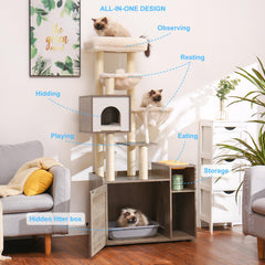 Hey-brother cat tree litter box enclosure β discreet, tidy litter management.