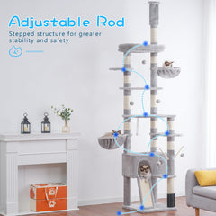 Hey-brother cat tree three-pillar base ensures stable footing during climbs.