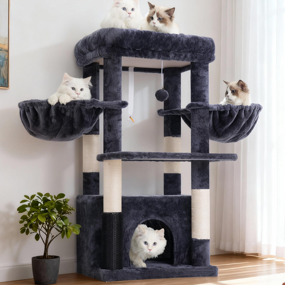 Hey-brother cat tree top perch provides a spacious resting spot for large cats.