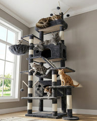 Hey-brother cat tree tower anti-tip base keeps tall structure secure for active cats