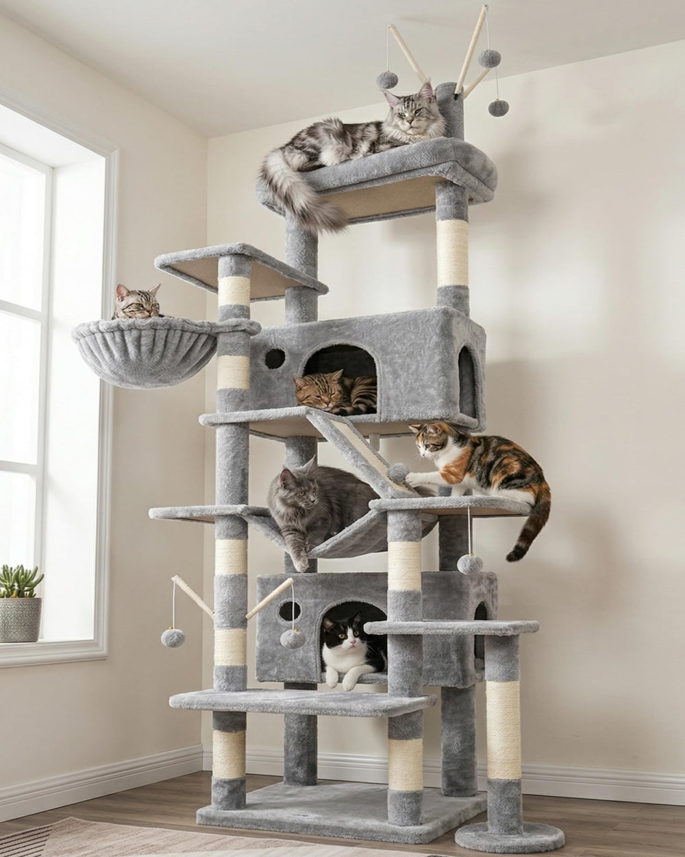 Hey-brother cat tree base with anti-tip design for stability.