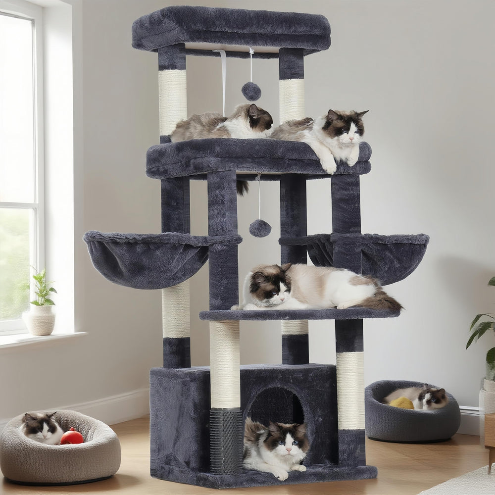 Hey-brother cat tree tower offers extra-large platform for large cats.
