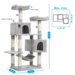 Hey-brother cat tree features two plush condos for cozy naps