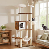 Hey-brother wooden cat tree top platform offers a cozy lookout for curious cats