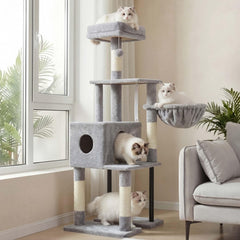 Heybly Cat Tree top perch view offers a high vantage for curious cats.