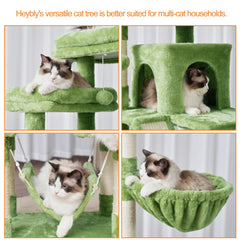 Heybly cat tree features two hammocks for lounging and naps
