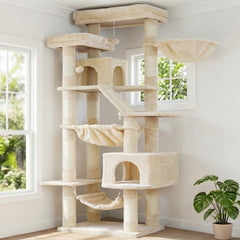 Heybly cat tree 71-inch tower with multiple perches for lounging and observation.