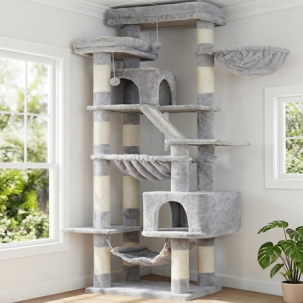Heybly Cat Tree 71inch tall perches offer elevated lounging and room view