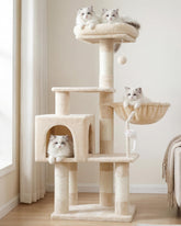 Heybly cat tree beige top perch provides a comfy lounging spot.