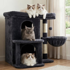Heybly cat-tree dual-level-condos provide a private retreat for calm naps.