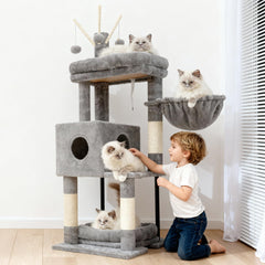 Heybly cat tree plush bed offers detachable comfort for cozy lounging.