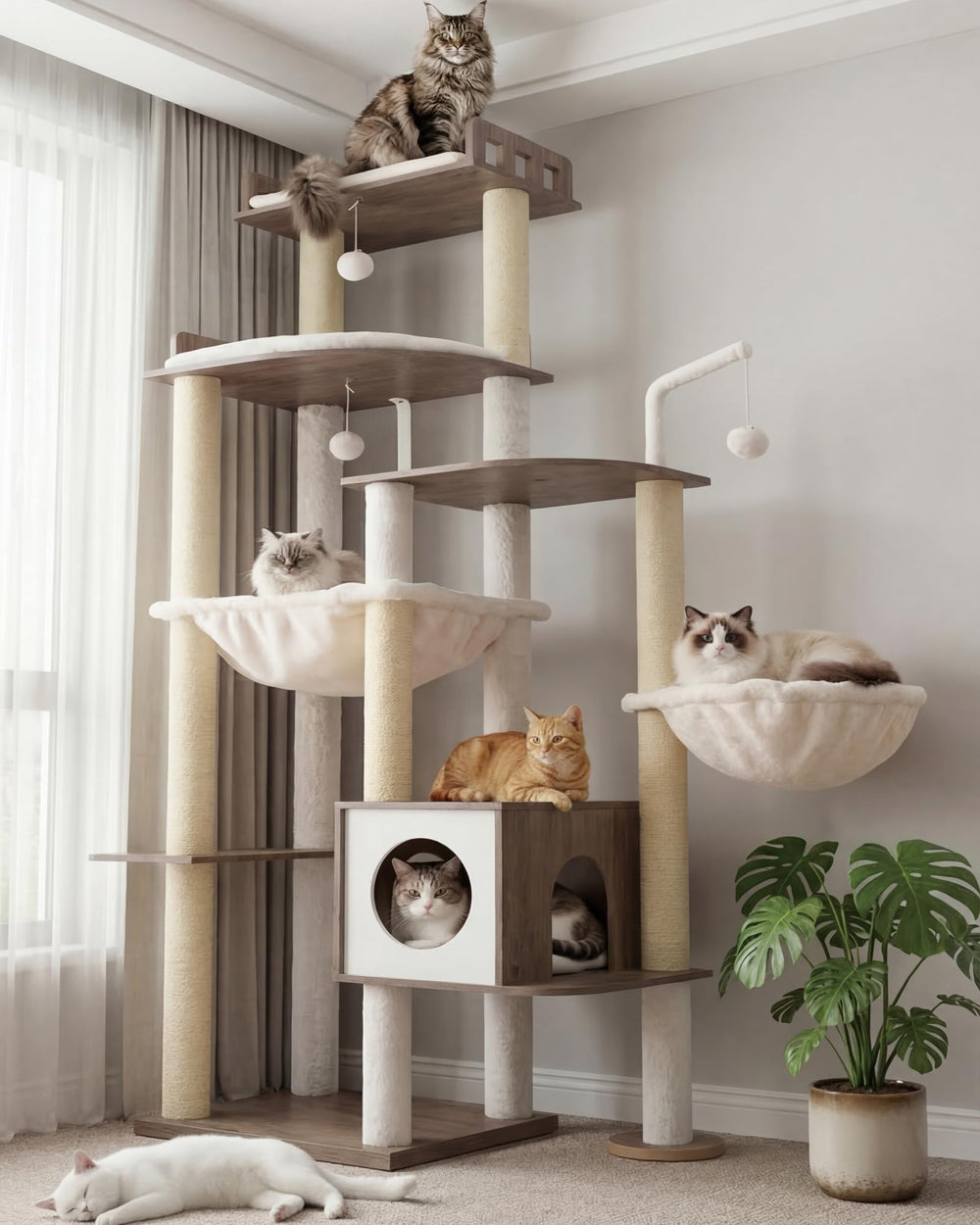 Heybly cat tree side-support stability boosts safe, spacious play for large indoor cats