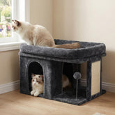 Heybly cat tree top perch in smoky gray offers roomy lounging space
