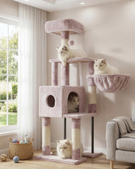Heybly cat tree top perch view offers a cozy lookout.