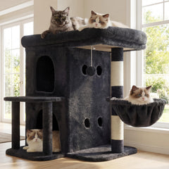 Heybly cat tree top-perch offers a roomy lounge for large cats to stretch and sunbathe.